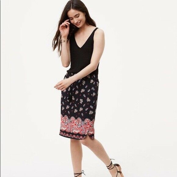 🎉HP🎉 Loft Paisley Midi Skirt 💗 Black & Red - Picture 3 of 14